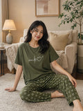 Smile Script Pyjama Set – Olive