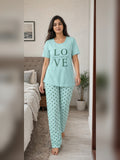 Ladies night suit pyjama set by Aaram Studio – LOVE Pyjama Set – Mint