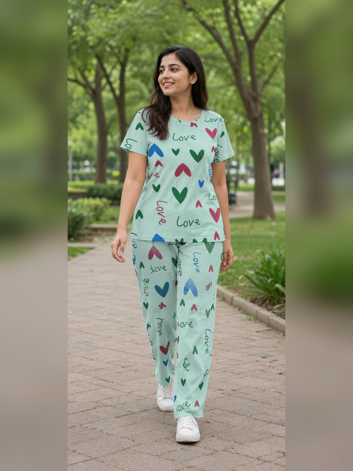 Ladies night suit pyjama set by Aaram Studio – Scripted Love Pyjama Set – Mint