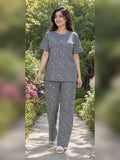 Ladies night suit pyjama set by Aaram Studio – Sleepy Hearts Pyjama Set – Grey