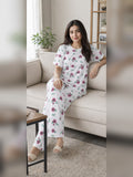 Ladies night suit pyjama set by Aaram Studio – Wildflower Pyjama Set – White